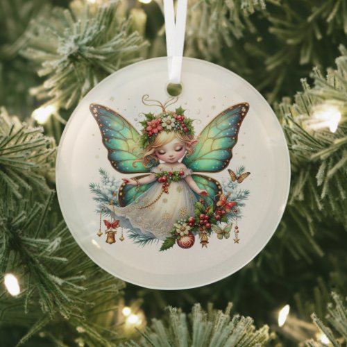 Fairy Christmas Butterfly  Glass Ornament