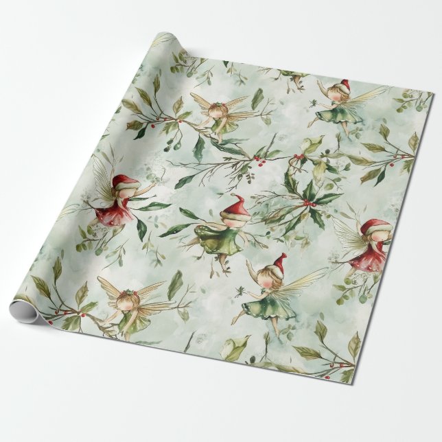 Fairy Christmas Wrapping Papers, Whimsical Gift Wrapping Paper (Unrolled)