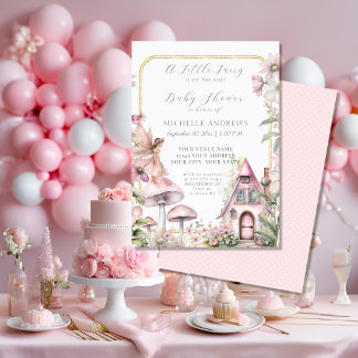 Fairy Cottage Floral Mushroom Girl Baby Shower Invitation