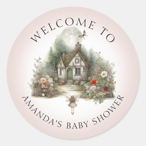 Fairy Cottagecore Floral Cottage Baby Girl Shower Classic Round Sticker