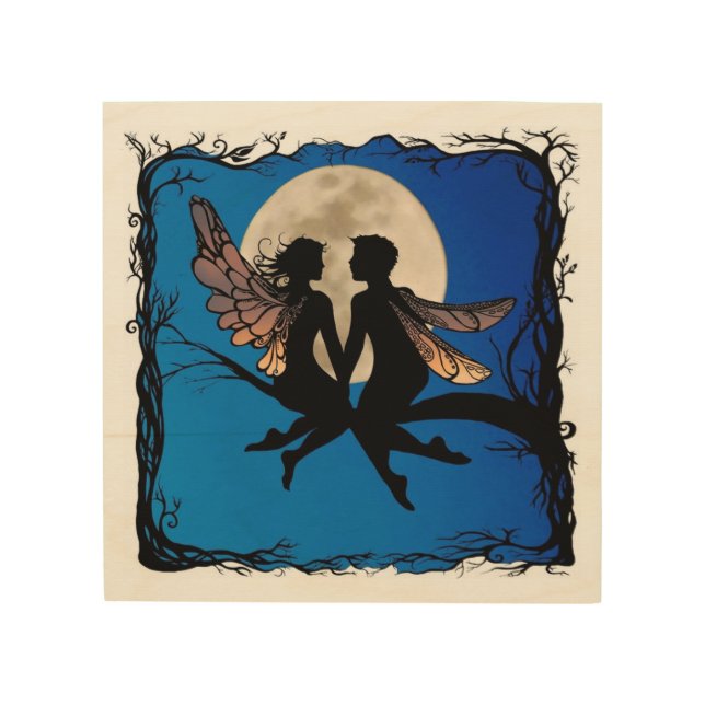 Fairy Couple Silhouette Wood Wall Decor (Front)