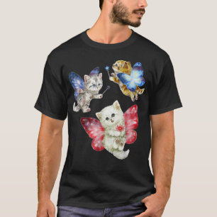 Fairy Cute Cats Kitten Fly A Butterfly Cat Kitten T-Shirt