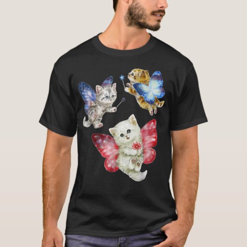 Fairy Cute Cats Kitten Fly A Butterfly Cat Kitten  T_Shirt