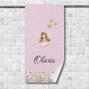 Fairy Cute Garden Enchanted Personalized Name Girl Bath Towel