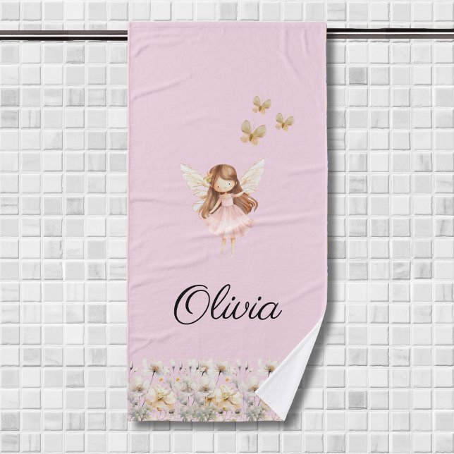 Fairy Cute Garden Enchanted Personalized Name Girl Bath Towel (Creator Uploaded)