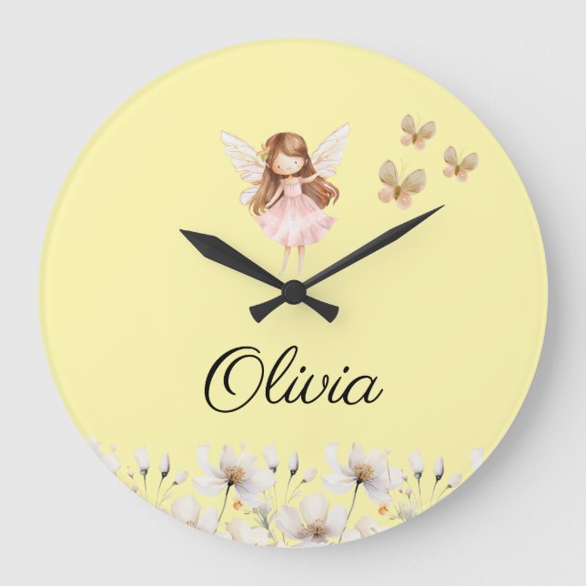 Fairy Cute Garden Enchanted Personalized Name Large Clock (Front)