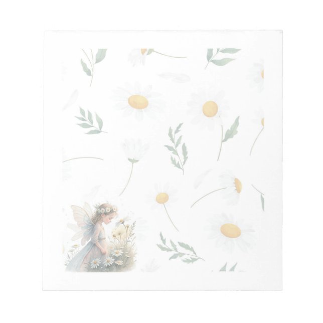 Fairy Daisy Notepad – Whimsical Floral Stationery (Front)