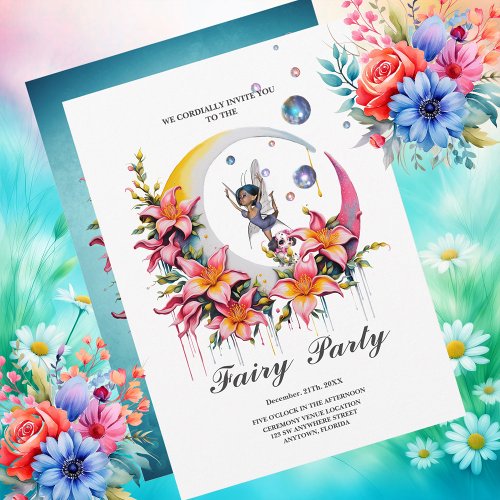 Fairy dancing on the moon invitation