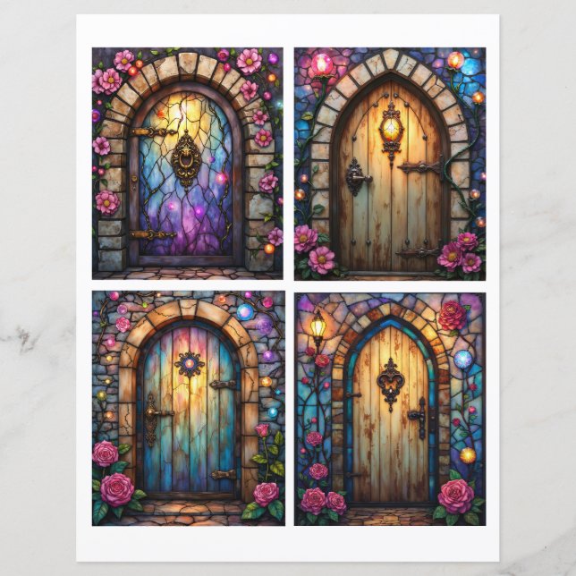 Fairy door scenes ephemera card cutouts (Front)