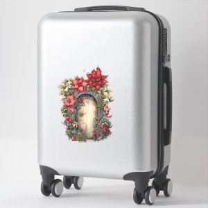 Fairy Door with red flowers wood door Sticker