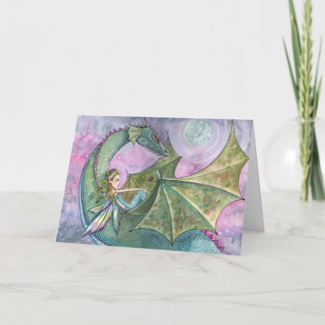 Fairy Dragon Blank Card by Molly Harrison (Front)