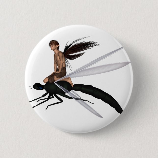 Fairy Dragonfly Rider Pinback Button (Front)