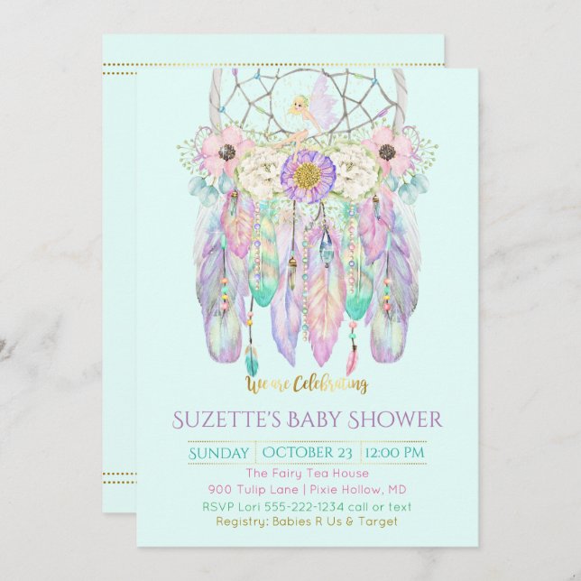Fairy Dream Catcher Boho Any Color Paper Invitation (Front/Back)