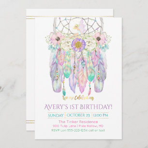 Fairy Dream Catcher Boho Feathers Arrows Invitation