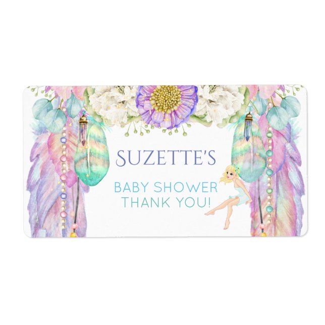 Fairy Dream Catcher Water Bottle Gift Thank You Label (Front)