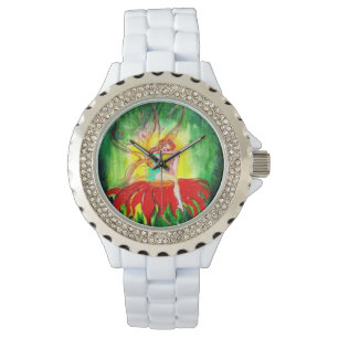 FAIRY DREAMING ON A RED FLOWER WATCH