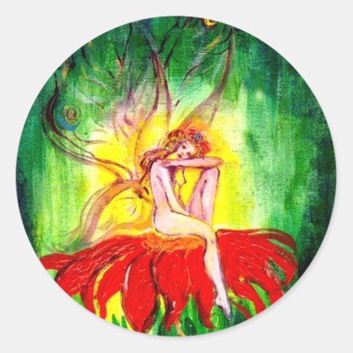 FAIRY DREAMING ON THE FLOWER CLASSIC ROUND STICKER