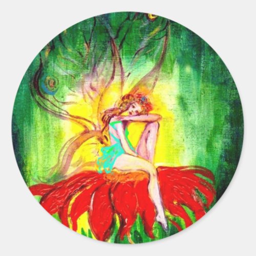 FAIRY DREAMING ON THE FLOWER CLASSIC ROUND STICKER