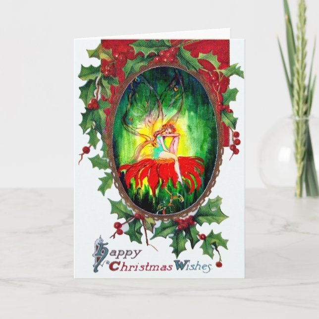 FAIRY DREAMING ON THE RED FLOWER HOLIDAY CARD (Front)