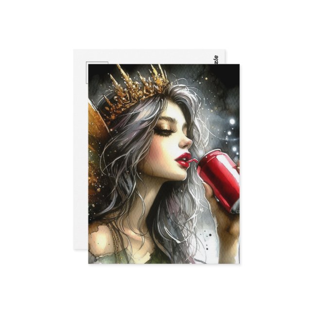 Fairy Drinking a Soda Postcard (Front/Back In Situ)