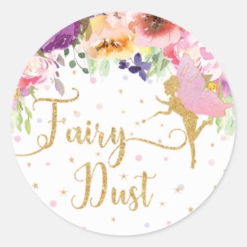 Fairy Dust Purple Floral Gold Glitter Favor Classic Round Sticker