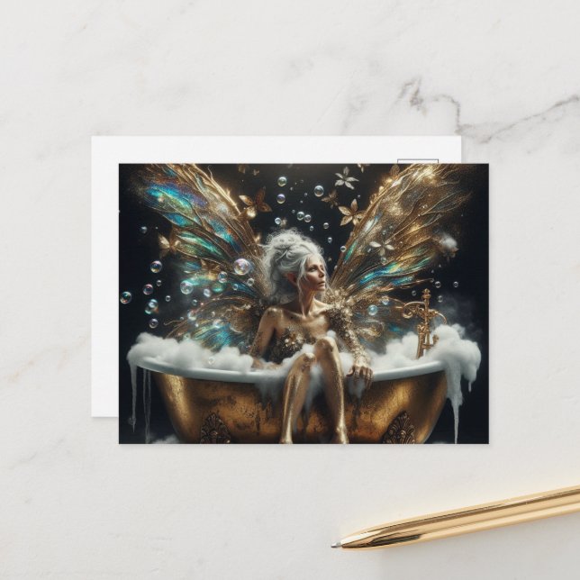 Fairy Elder Woman in the Bubblebath Postcard (Front/Back In Situ)