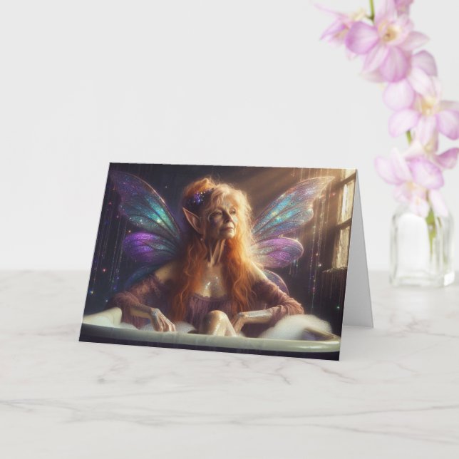 Fairy Elder Woman Takes a Bath in a Purple Tub Card (Orchid)