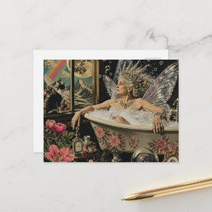 Fairy elder woman with Grey Hair in the bathtub Postcard