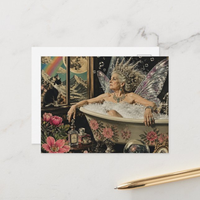 Fairy elder woman with Grey Hair in the bathtub Postcard (Front/Back In Situ)