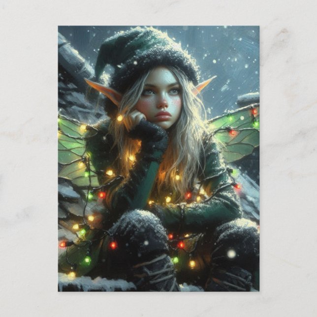 Fairy Elf With Christmas Lights Holiday Postcard (Front)