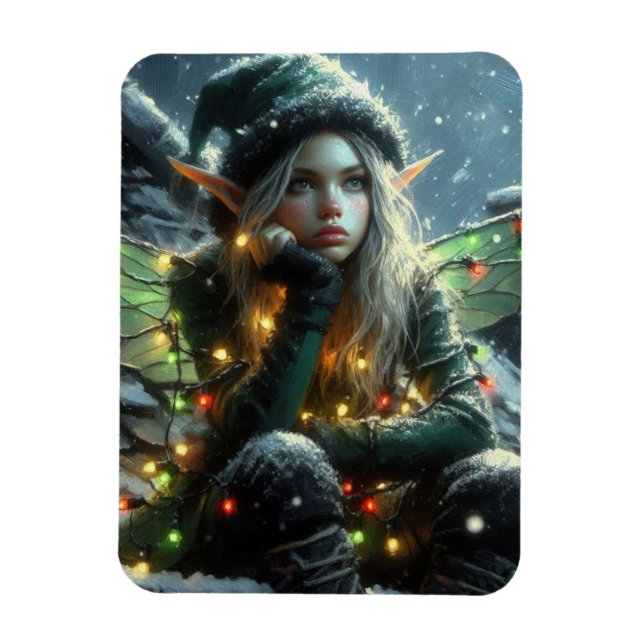 Fairy Elf With Christmas Lights Magnet (Vertical)