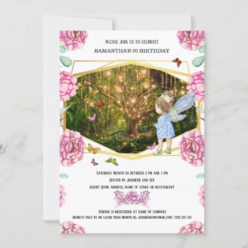 Fairy enchanted firefly garden butterfly girls invitation