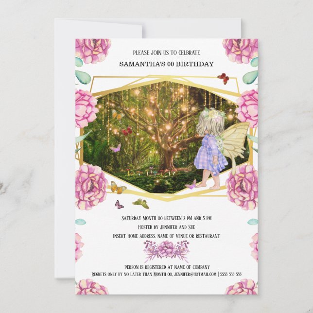 Fairy enchanted firefly garden butterfly rose invitation (Front)