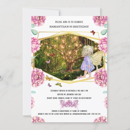 Fairy enchanted firefly garden butterfly rose invitation
