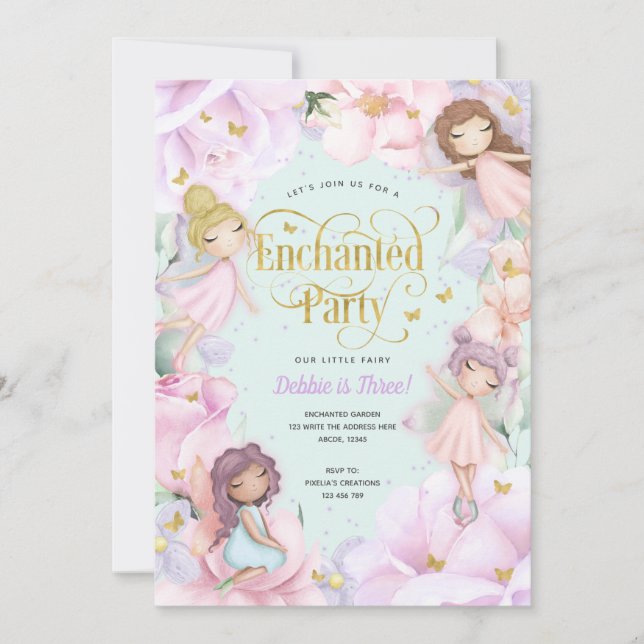Fairy enchanted flower garden, Girl birthday Invitation (Front)