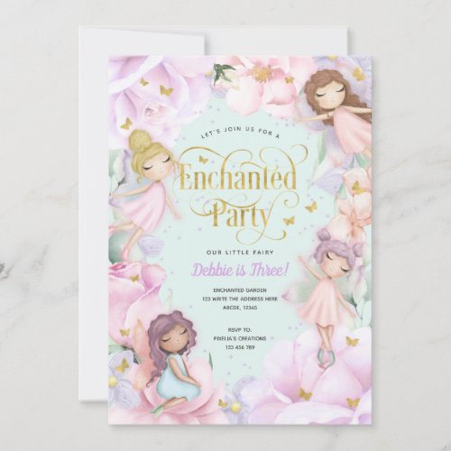 Fairy enchanted flower garden Girl birthday Invitation