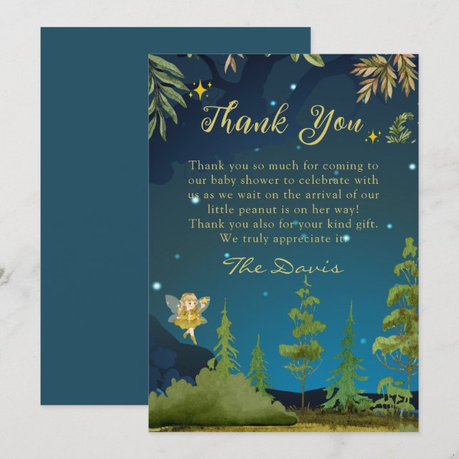 Fairy Enchanted Forest Baby Shower Thank You Card (Front/Back)