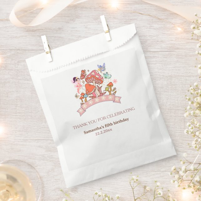  Fairy Enchanted Mashroom Minimal 1st Birthday  Favor Bag (Clipped)