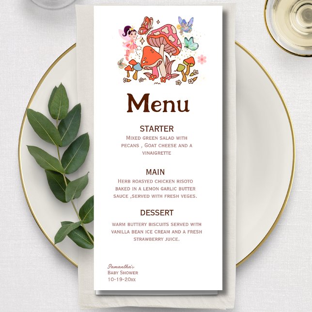  Fairy Enchanted Mashroom Minimal 1st Birthday  Menu (Menu fairy enchanted)
