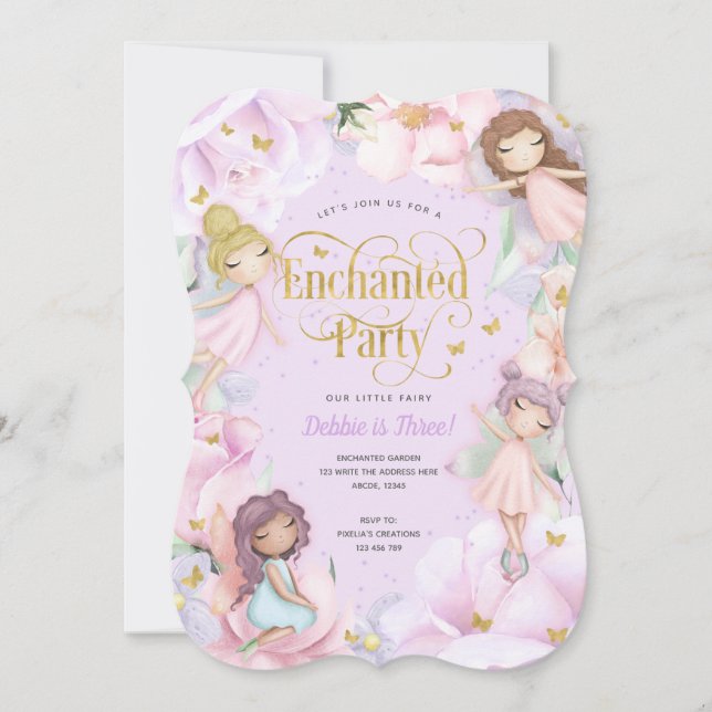 Fairy Enchanted Party, Garden Flower girl birthday Invitation (Front)
