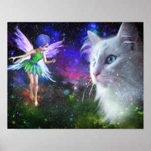 Fairy Encounters Cat Poster