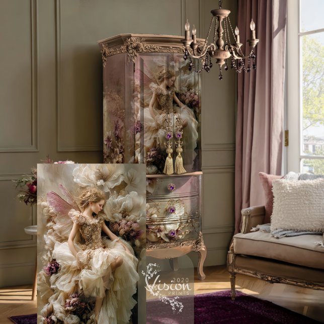 Fairy Ethereal Floral Dusty Plum Eggshell Beige Tissue Paper (Ethereal Fairy, and Botanical Floral Eggshell and Dusty Plum Decoupage Tissue Paper.)