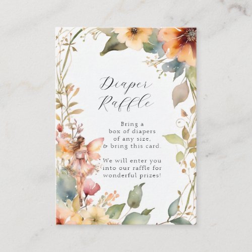 Fairy Fall Floral Daisy Baby Girl Diaper Raffle Enclosure Card