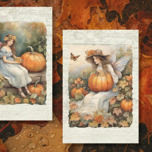 Fairy Fall Pumpkin Autumn Leaves Wood Decoupage Tissue Paper