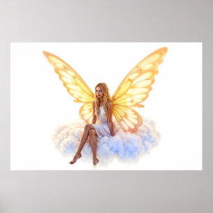 Fairy fantasy blonde girl cloud sitting magical poster