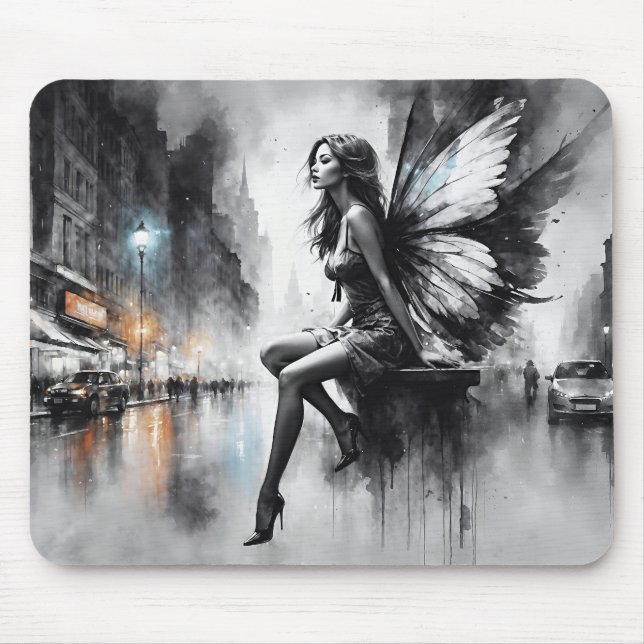 Fairy fantasy rainy night streets dream world mouse pad (Front)