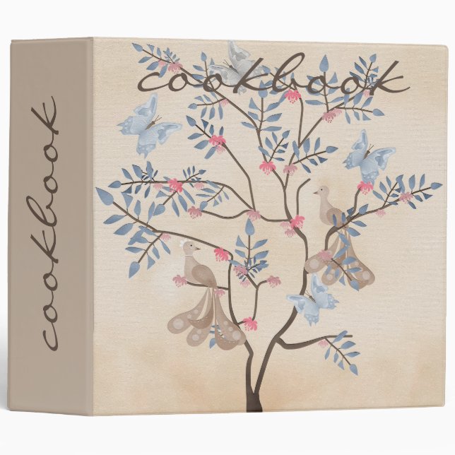 Fairy fantasy tree birds flowers beige grunge retr 3 ring binder (Front/Spine)