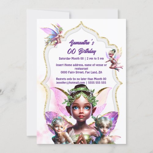 Fairy fantasy whimsical pixie princess pink girls invitation