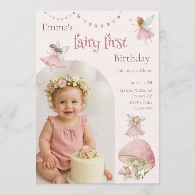 Fairy First 1st Birthday Enchanted Magical Invitation (Front)