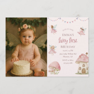 Fairy First 1st Birthday Enchanted Magical Photo Invitation